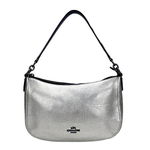 COACH Chelsea Silver Metallic Leather Shoulder Bag - Picture 1 of 13